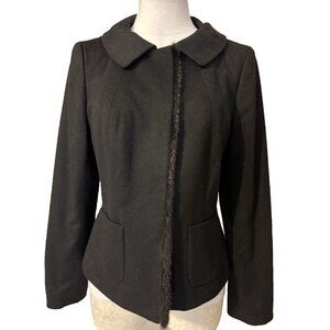 Ann Taylor Suit Jacket Blazer 10 Black Wool Cashmere Fur Trim Old Money Preppy